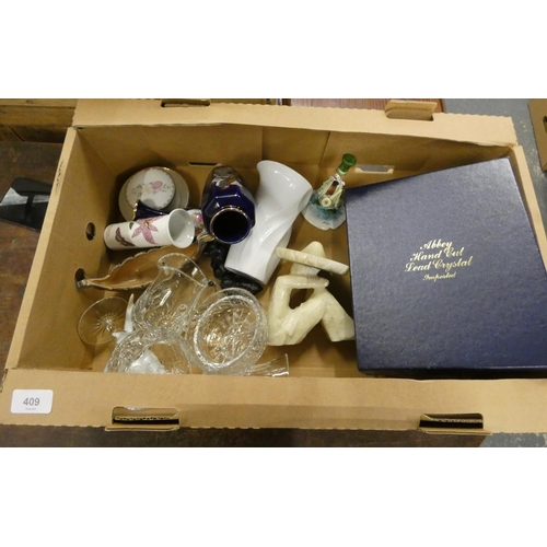 409 - Box of various including crystal glass,Kaiser vase, etc.