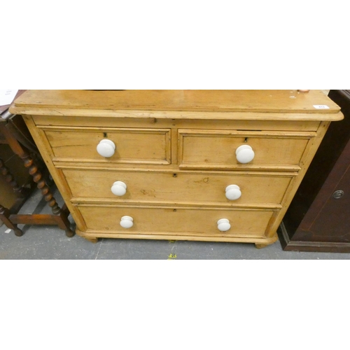 413 - Two short over two long antique pine chest of drawers.