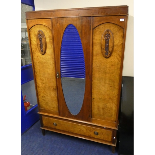 416 - Early 20th century walnut mirror door wardrobe.