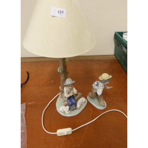 421 - Nao table lamp and Nao boy figure.