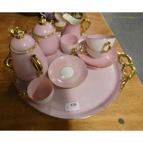 436 - Pink Continental tea set.