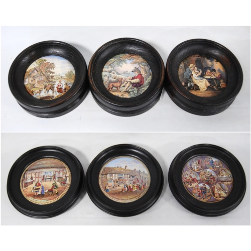 238 - Six Victorian Pratt Ware pot lids to include pictorial and tavern scenes, 'The Room in which Shakesp... 