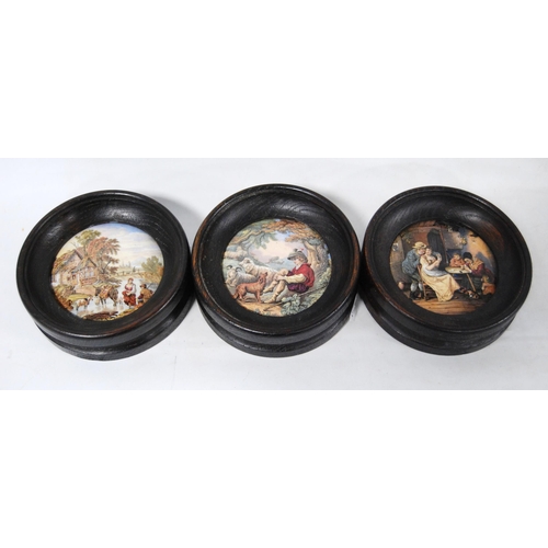 238 - Six Victorian Pratt Ware pot lids to include pictorial and tavern scenes, 'The Room in which Shakesp... 