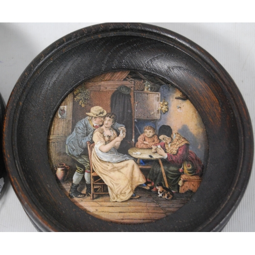 238 - Six Victorian Pratt Ware pot lids to include pictorial and tavern scenes, 'The Room in which Shakesp... 