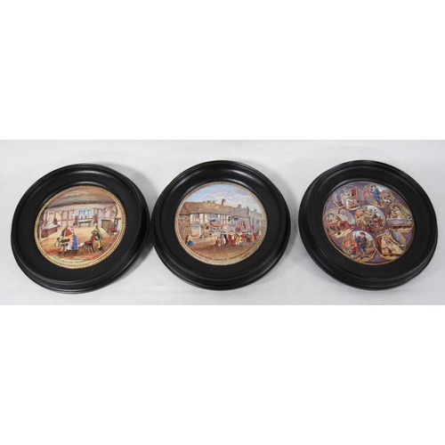 238 - Six Victorian Pratt Ware pot lids to include pictorial and tavern scenes, 'The Room in which Shakesp... 