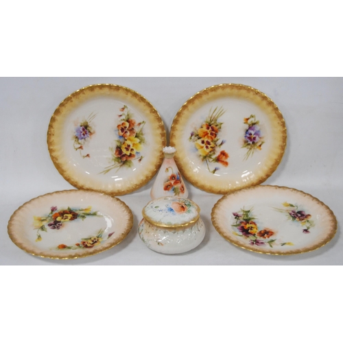 242 - Set of four Nautilus Porcelain fruit plates (Possil Pottery, Glasgow) decorated with floral panels o... 