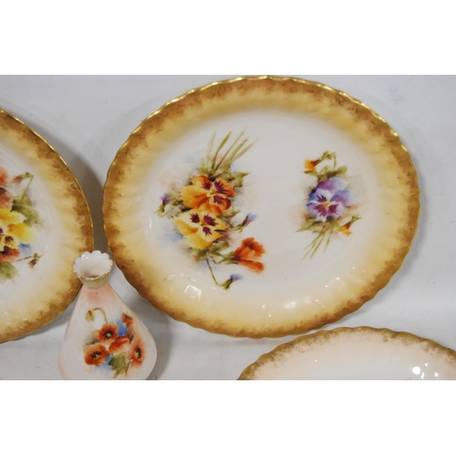 242 - Set of four Nautilus Porcelain fruit plates (Possil Pottery, Glasgow) decorated with floral panels o... 