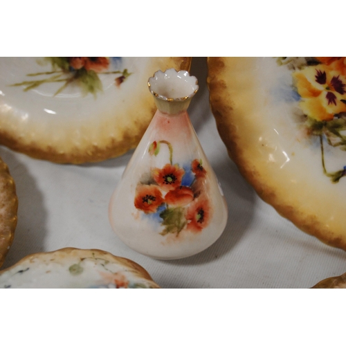 242 - Set of four Nautilus Porcelain fruit plates (Possil Pottery, Glasgow) decorated with floral panels o... 