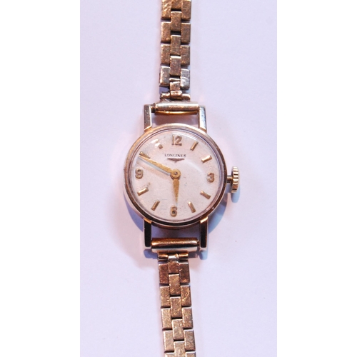 105 - Lady's Longines 9ct gold bracelet watch, 12g, excluding movement.