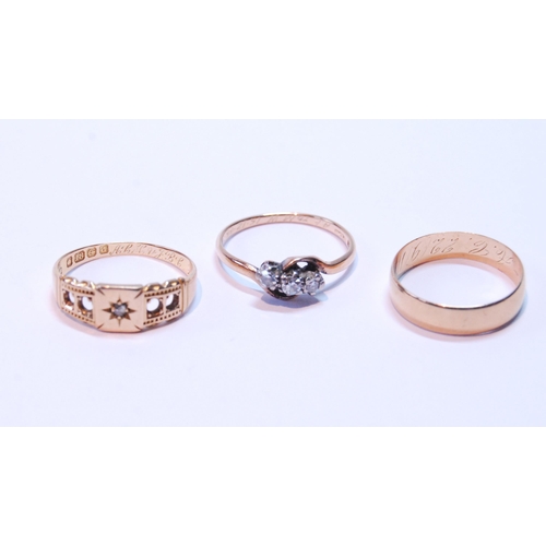 121 - Diamond three-stone ring and two others, 18ct, 5.6g.  (3)