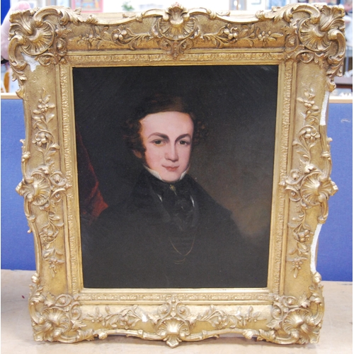 316 - 19th Century British SchoolPortrait of a gentleman dressed in black stock, quarter lengthOil on canv... 