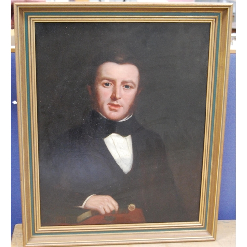 317 - 19th/20th Century British SchoolPortrait of a gentleman in formal wear, half lengthOil on canvas, 52... 