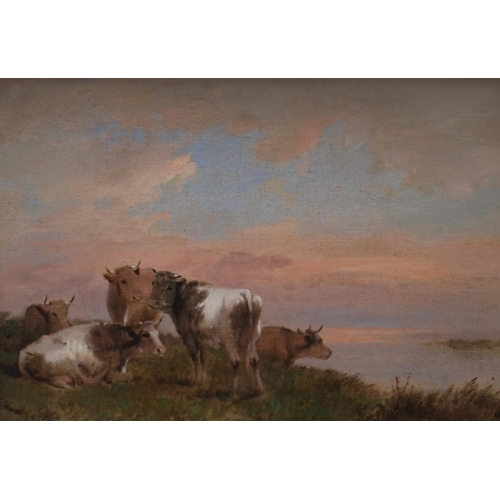 318 - 19th Century British SchoolCows grazing on a hill topOil on canvas, 27cm x 38cm.... 