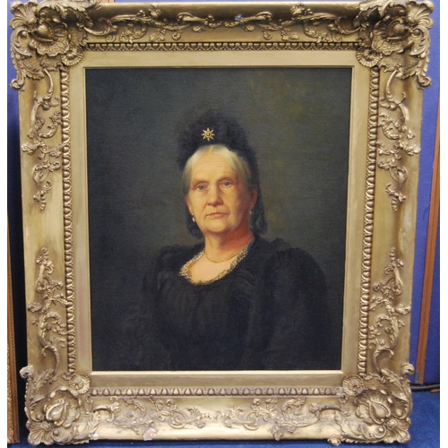 319 - 19th Century British SchoolPortrait of a lady in mourning dress and bonnet with seed pearl brooch, q... 