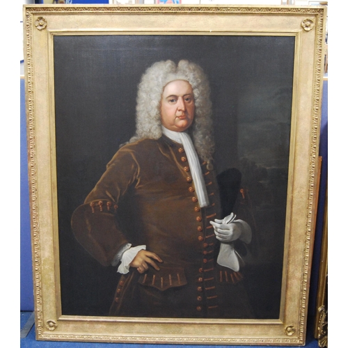 324 - 18th/19th Century British SchoolPortrait of a gentleman wearing a wig and brown coat, three-quarter ... 