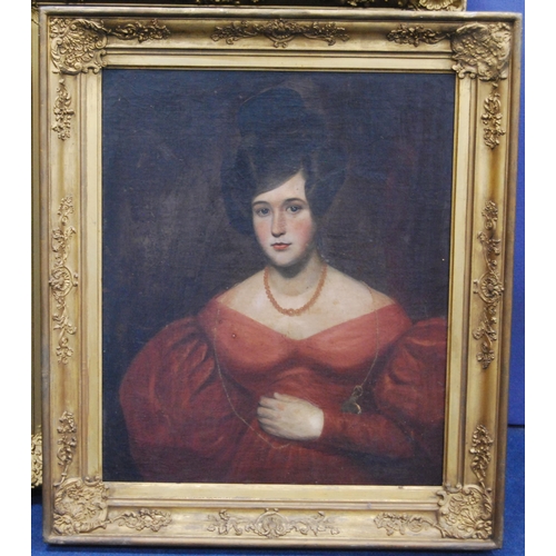 331 - 19th/20th Century British SchoolPortrait of a young lady wearing a necklace, gold chain and pink dre... 