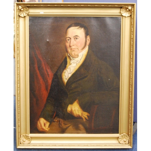 334 - 18th/19th Century British SchoolPortrait of a seated gentleman wearing a white jabot, yellow waistco... 