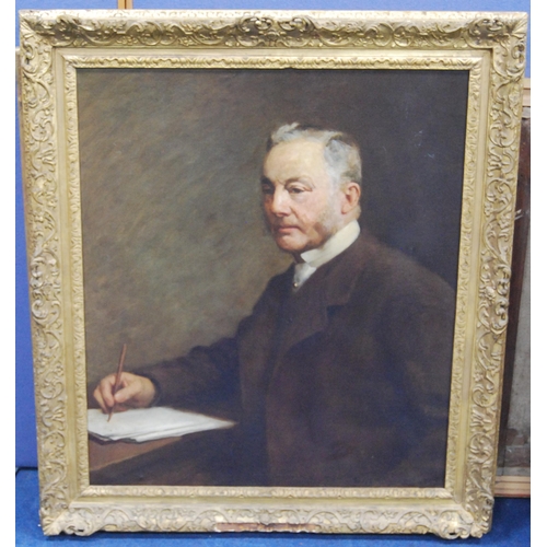 336 - 19th/20th Century British SchoolPortrait of a gentleman seated at a writing desk, half lengthOil on ... 