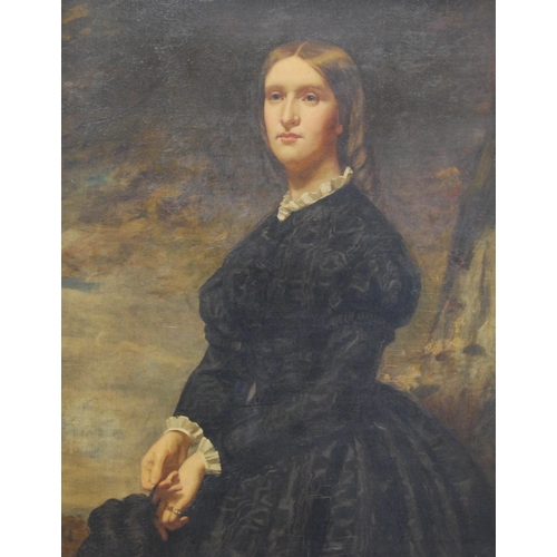 345 - 18th/19th Century British SchoolPortrait of a young lady wearing a black gown with frilly collar, th... 