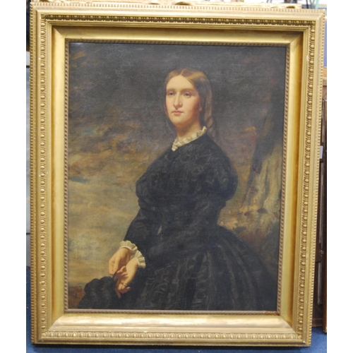 345 - 18th/19th Century British SchoolPortrait of a young lady wearing a black gown with frilly collar, th... 