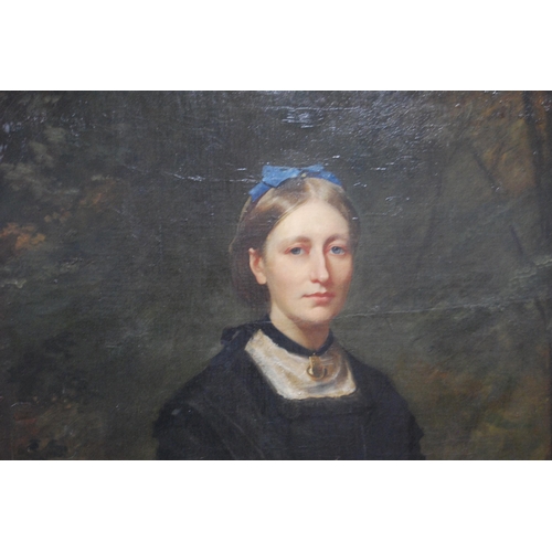 347 - 18th/19th Century British SchoolPortrait of a lady in mourning dress with a blue ribbon in her hair,... 