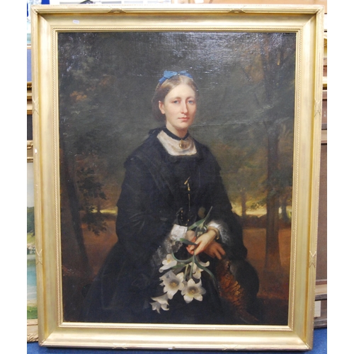 347 - 18th/19th Century British SchoolPortrait of a lady in mourning dress with a blue ribbon in her hair,... 