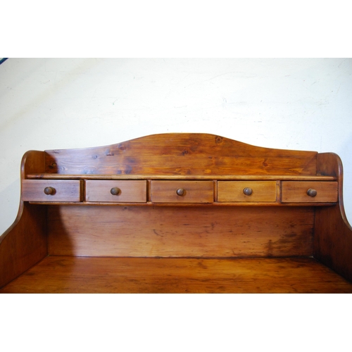 408 - Victorian Scotch pine dresser with five short drawers to the gallery back above three large drawers ... 