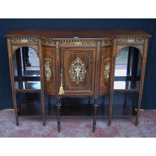 413 - Italian-style rosewood inlaid drawing room cabinet base, c. early 20th century, the central door fla... 