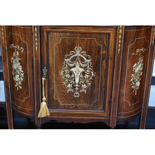 413 - Italian-style rosewood inlaid drawing room cabinet base, c. early 20th century, the central door fla... 