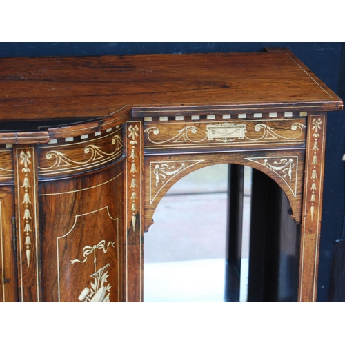 413 - Italian-style rosewood inlaid drawing room cabinet base, c. early 20th century, the central door fla... 