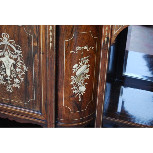 413 - Italian-style rosewood inlaid drawing room cabinet base, c. early 20th century, the central door fla... 