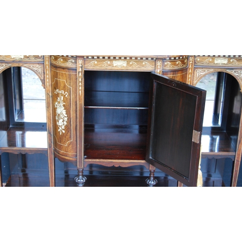 413 - Italian-style rosewood inlaid drawing room cabinet base, c. early 20th century, the central door fla... 