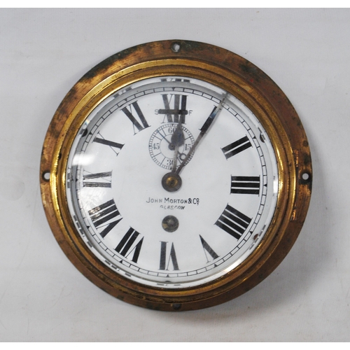 164 - Ship's bulkhead wall clock, the dial named to John Morton & Co., Glasgow, with subsidiary second... 