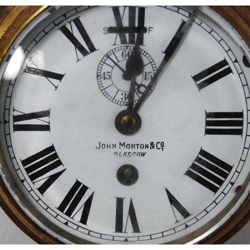 164 - Ship's bulkhead wall clock, the dial named to John Morton & Co., Glasgow, with subsidiary second... 