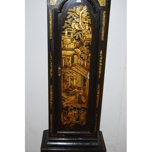 166 - Mid 18th century chinoiserie eight day longcase clock, the 12in dial signed Thos Utting, Yarmouth, w... 