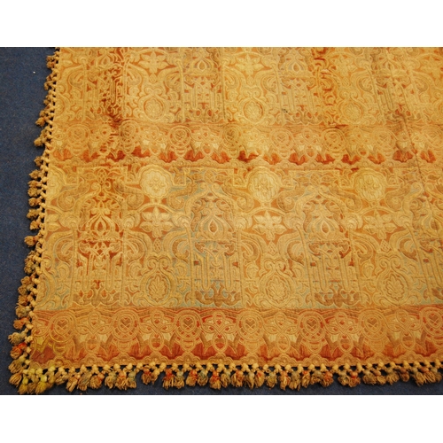 201 - Arts & Crafts influenced brocade throw decorated all over with scrolls and motifs on a multi-col... 