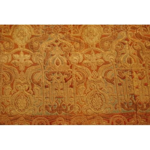 201 - Arts & Crafts influenced brocade throw decorated all over with scrolls and motifs on a multi-col... 