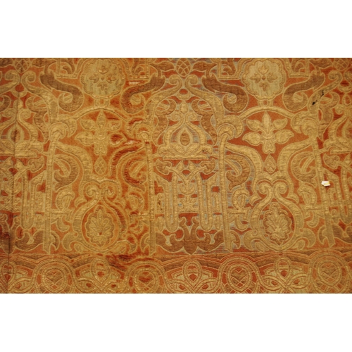 201 - Arts & Crafts influenced brocade throw decorated all over with scrolls and motifs on a multi-col... 