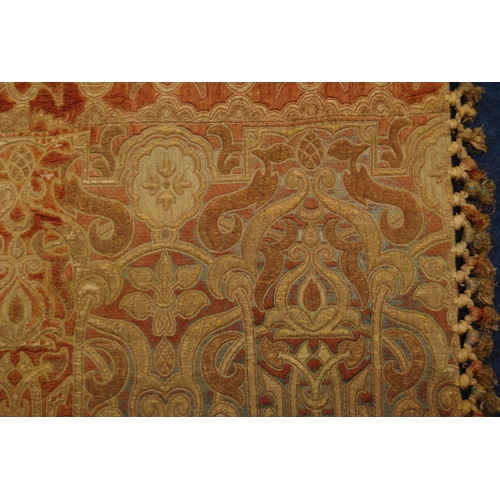 201 - Arts & Crafts influenced brocade throw decorated all over with scrolls and motifs on a multi-col... 