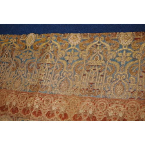 201 - Arts & Crafts influenced brocade throw decorated all over with scrolls and motifs on a multi-col... 