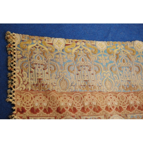 201 - Arts & Crafts influenced brocade throw decorated all over with scrolls and motifs on a multi-col... 