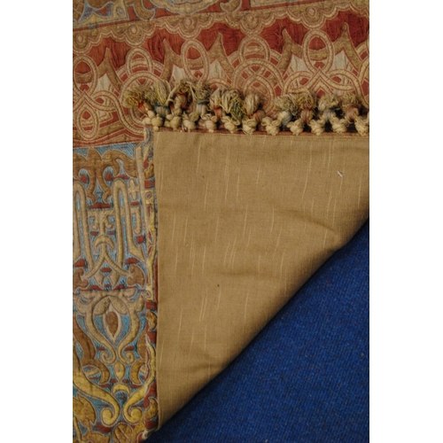 201 - Arts & Crafts influenced brocade throw decorated all over with scrolls and motifs on a multi-col... 