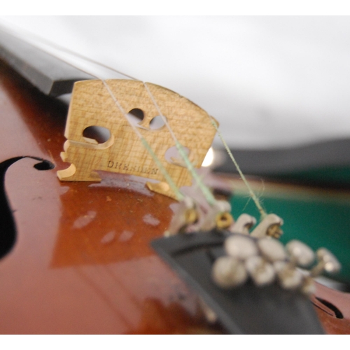 205 - Antique violin, ebonised finger board, no label to the interior, with bow marked D Schwarz (Schwarz ... 