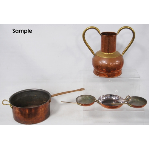 206 - Collection of antique and later copper kitchenalia to include pots, brandy pans, twin-handled bowls,... 