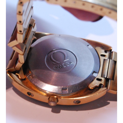 81 - Gent's Omega Megaquartz rolled gold bracelet watch, 40mm, including button.