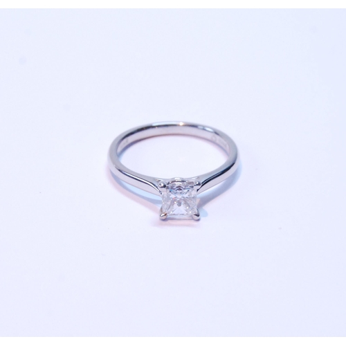 83 - Diamond solitaire ring, square modified-cut brilliant, in platinum, GLA report given as 0.80ct, colo... 