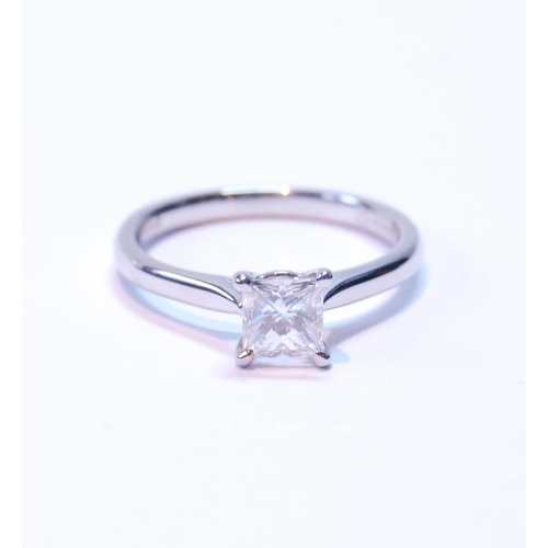 83 - Diamond solitaire ring, square modified-cut brilliant, in platinum, GLA report given as 0.80ct, colo... 