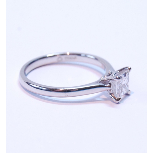 83 - Diamond solitaire ring, square modified-cut brilliant, in platinum, GLA report given as 0.80ct, colo... 