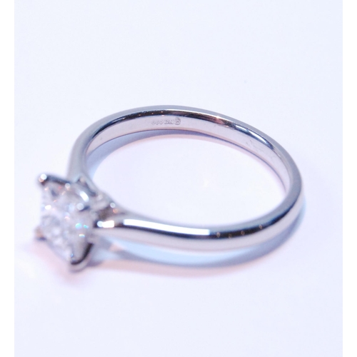 83 - Diamond solitaire ring, square modified-cut brilliant, in platinum, GLA report given as 0.80ct, colo... 