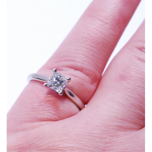 83 - Diamond solitaire ring, square modified-cut brilliant, in platinum, GLA report given as 0.80ct, colo... 